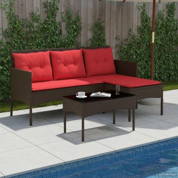 vidaXL Tuinbank Set met kussen 2 pcs Bruin en Rood poly, Verzenden, Nieuw