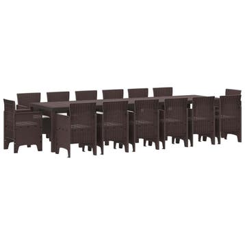 vidaXL Tuin Eettafel Set 15 st Bruin Polt riet, Verzenden, Nieuw
