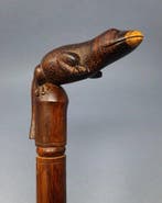 Canne de marche - sculpté à la main - Bois - Lizard Handle