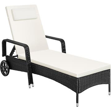 tectake Wicker ligbed met wielen - zwart/beige, Verzenden