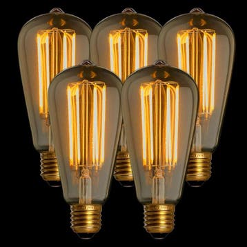 Set van 5 Filament LED Lamp Edison Gold Sensor Ø64 mm E27 4W, Verzenden