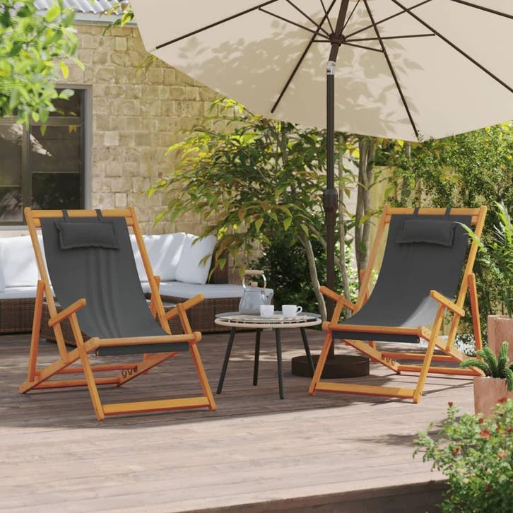 vidaXL Strandstoelen 2 st inklapbaar stof grijs, Tuin en Terras, Tuinstoelen, Nieuw, Verzenden