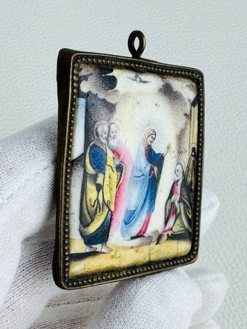 Icône - Apparition de la Vierge Marie à Saint Sergiy - Émail, Antiquités & Art