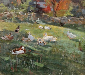 German painter (XIX-XX) - Ducks on the meadow