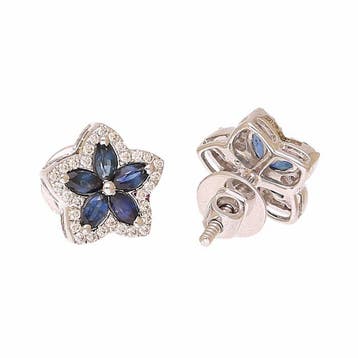 Boucles doreilles - 18 carats Or blanc - 1.05ct. tw. Saphir