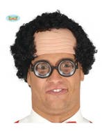 Zwarte nerd pruik met kaal voorhoofd, Ophalen of Verzenden, Nieuw