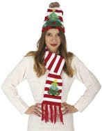 Rood witte kerst muts en sjaal met boom, Ophalen of Verzenden, Nieuw