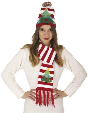 Rood witte kerst muts en sjaal met boom, Ophalen of Verzenden, Nieuw