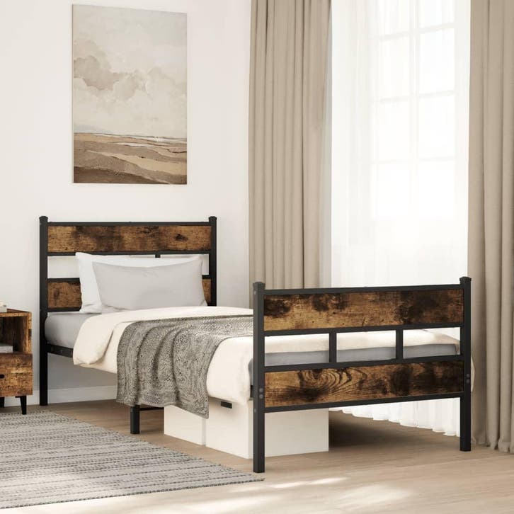 vidaXL Bedframe zonder matras metaal gerookt eikenkleurig, Huis en Inrichting, Slaapkamer | Bedden, Nieuw, Verzenden