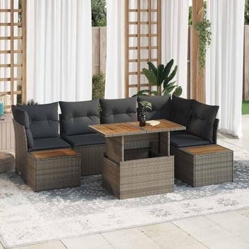 vidaXL Tuinbank Set 10 st Grijs Poly rattan, Verzenden