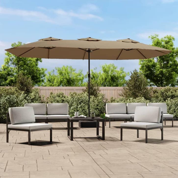 vidaXL Parasol dubbel 449x265 cm taupe, Tuin en Terras, Parasols, Nieuw, Verzenden