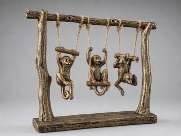 sculptuur, Speelse Apen op Schommel – Bronskleurige