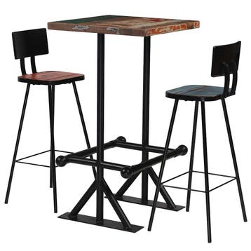 vidaXL 3-delige Barset massief gerecycled hout meerkleurig, Huis en Inrichting, Complete eetkamers, Verzenden, Nieuw