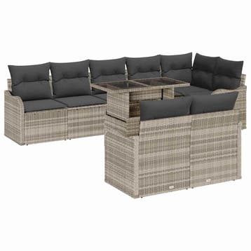 vidaXL Tuinbank Set 9 st Lichtgrijs Poly Riet, Verzenden, Nieuw