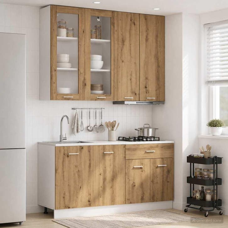 vidaXL Keukenblok LYON 4 pcs Artisanaal eiken Bewerkt hout, Huis en Inrichting, Kasten | Overige, Nieuw, Verzenden