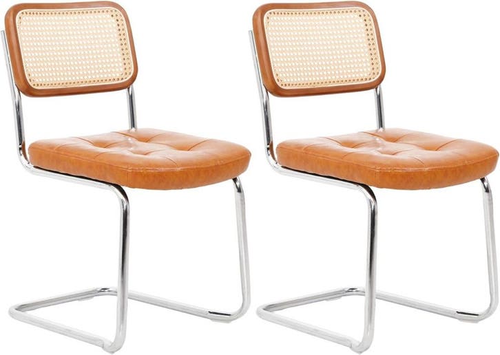 Eetkamerstoelen - Set van 2 - Metaal / Rotan - Bruin, Huis en Inrichting, Stoelen, Nieuw, Verzenden