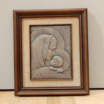 Reliëf, Madonna con bimbo - 47 cm - .925 zilver, Antiek en Kunst, Antiek | Zilver en Goud