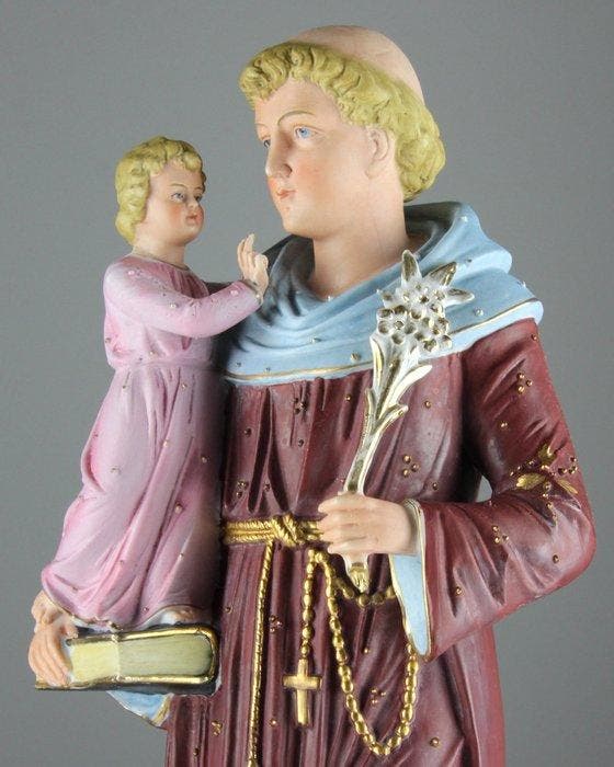 Beeldje - Sint Anthony of Padua with Jesus - Bisque, Antiquités & Art, Art | Art non-occidental