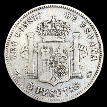 Espagne. Silver 5 Pesetas Alfonso XII (2nd portrait) Coin -