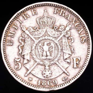 France. Napoleon III (1852-1870). 5 Francs 1869-BB,