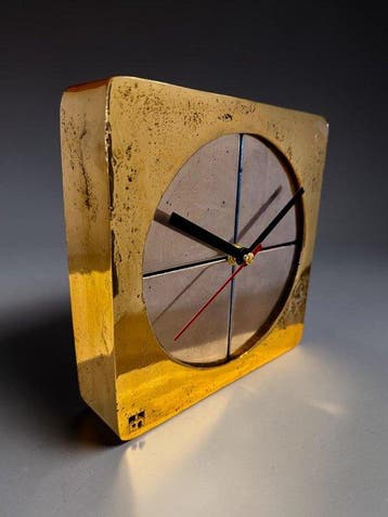 Tafel/bureauklokken - David Marshall Brutalist Messing,, Antiek en Kunst