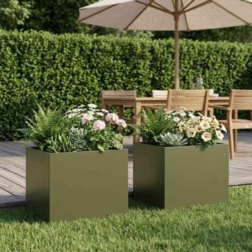 vidaXL Plantenbak 2 st Olijfgroen 40 x 30 x 30 cm, Verzenden, Nieuw