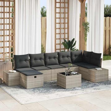 vidaXL Tuinbank Set 8 st Lichtgrijs poly rattan, Verzenden