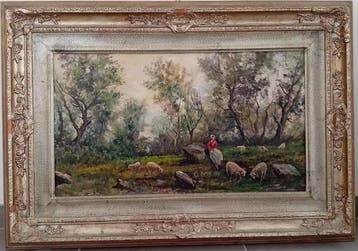 Antonio Comitale (XIX-XX) - Gregge di pecore in oliveto
