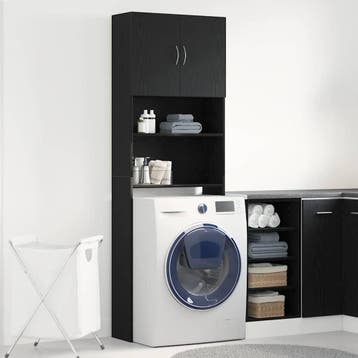 vidaXL Wasmachinekast 64x24x190 cm spaanplaat zwart, Verzenden, Nieuw