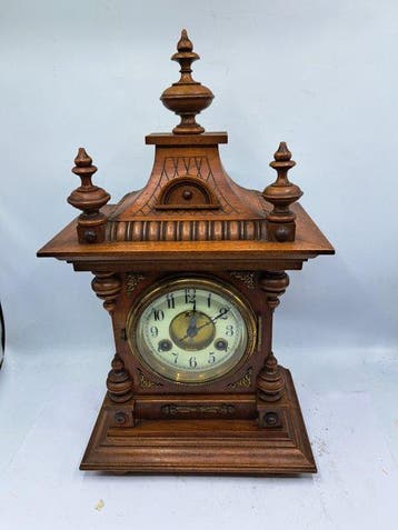 Tafelklok - Junghans - Hout, Messing, Glas - 1920-1930 -, Antiek en Kunst, Antiek | Klokken