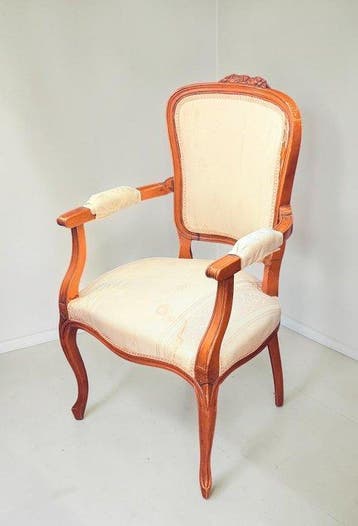 Fauteuil - Originele bekleding - Hout - Gehouwen reliëfs, Antiek en Kunst