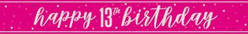 Happy Birthday Banner Roze 13 Jaar 2,75m, Verzenden