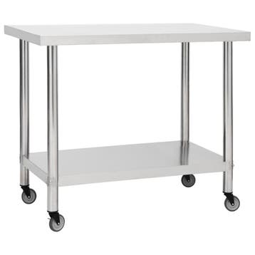 vidaXL Keukenwerktafel met wielen 80x60x85 cm roestvrij, Verzenden