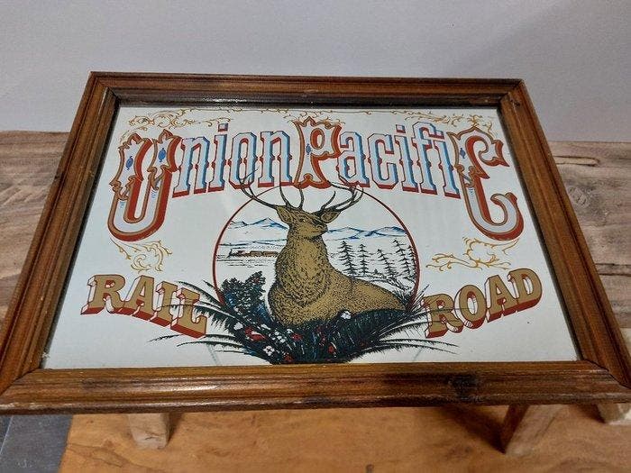 Wandspiegel - Hout, Glas - Union Pacific Rail Road, Antiek en Kunst, Curiosa en Brocante
