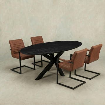 Mangohouten Eettafel Ovaal Julia 160x90 cm Zwart (2,5 cm), Verzenden, Nieuw, Industriële meubels, Ovaal