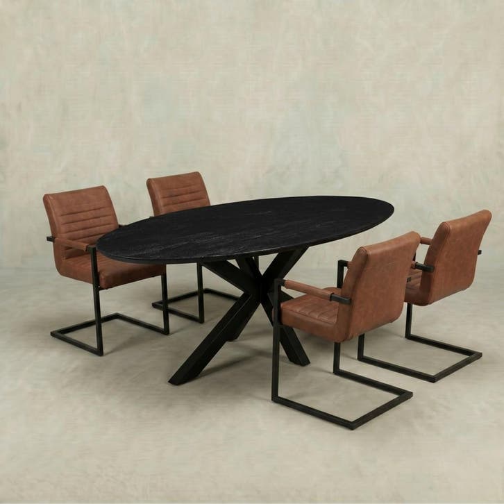 Mangohouten Eettafel Ovaal Julia 160x90 cm Zwart (2,5 cm), Huis en Inrichting, Tafels | Eettafels, Nieuw, Overige houtsoorten