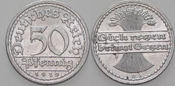 50 Pfennig 1919 D Kleinmunten Weimarer Republik Ersatz- e..., Verzenden