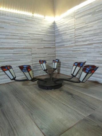 Kroonluchter - glas/lood/metaal - Stile Tiffany