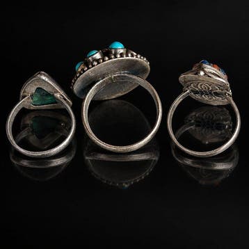 Set van 3 vintage zilveren ringen – Turkoois, lapis lazuli, Antiek en Kunst