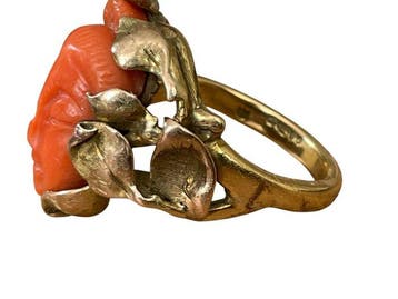 Ring - 18 karaat Geel goud Koraal - Koraal, Nieuw
