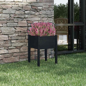 vidaXL Plantenbak 50x50x70 cm massief grenenhout zwart, Verzenden