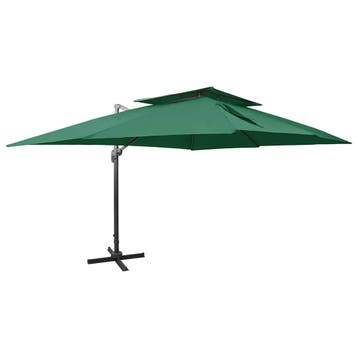 vidaXL Zweefparasol met dubbel dak 400x300 cm groen, Verzenden