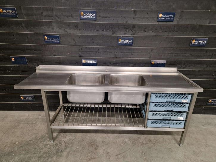 Aanvoertafel | RVS | 200 cm | krattenrek | rechts | horeca, Articles professionnels, Horeca | Équipement de cuisine