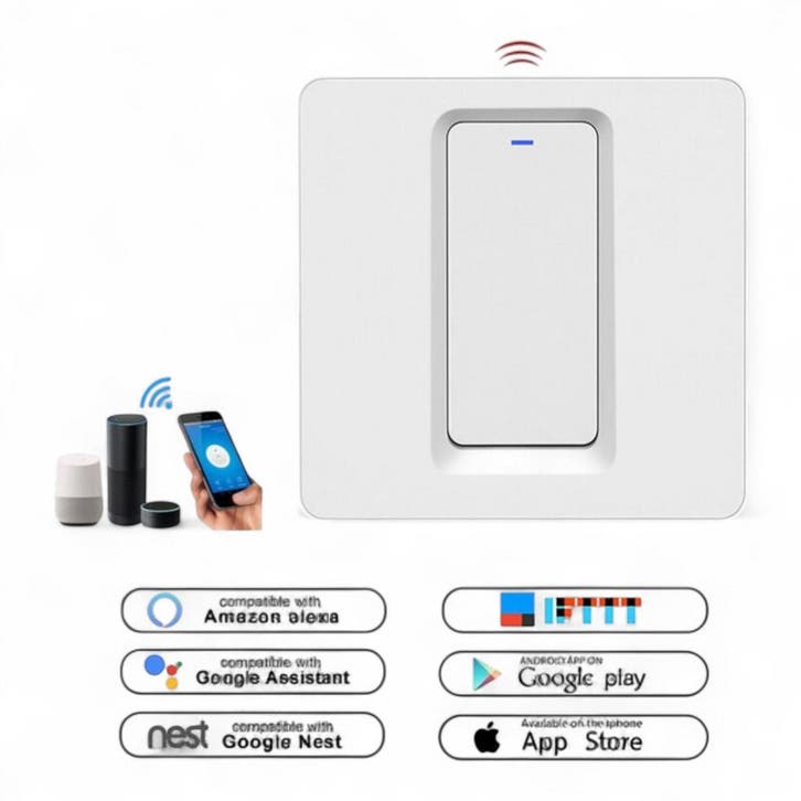 Smart WiFi Lichtschakelaar Wit 1-knop, Huis en Inrichting, Woonaccessoires | Overige, Nieuw, Verzenden