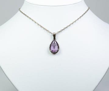 - argent 800 min. - améthyste naturelle de 6,50 ct - Collier, Antiek en Kunst