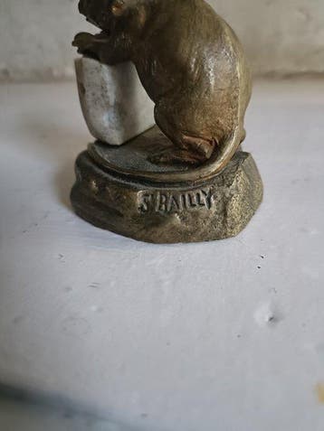 S BAILLY - sculptuur, muis met brok kaas - 7 cm - Brons,, Antiek en Kunst