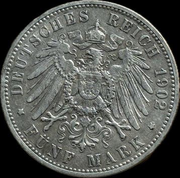 Duitsland, keizerrijk Wilhelm II. 5 Mark 1902 / Prussia
