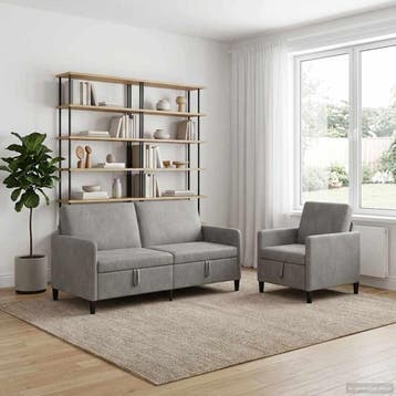 vidaXL Sofa Set Met Opslag 2 st Lichtgrijs Polyester, Verzenden, Nieuw