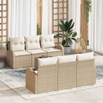 vidaXL Tuinbank Set 7 st Beige poly rattan, Verzenden