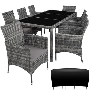 tectake Wicker zitgroep 8+1 met beschermhoes - grijsgevlekt/, Verzenden